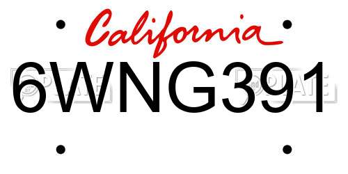 6WNG391 California License Plate