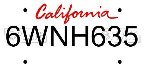 6WNH635 California License Plate