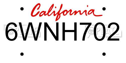 6WNH702 California License Plate