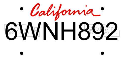 6WNH892 California License Plate