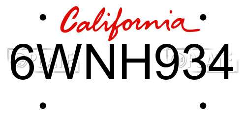 6WNH934 California License Plate