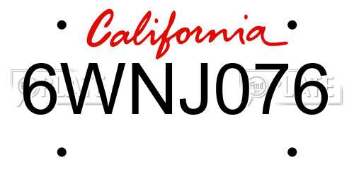 6WNJ076 California License Plate