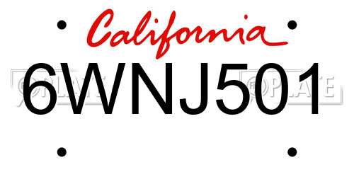 6WNJ501 California License Plate