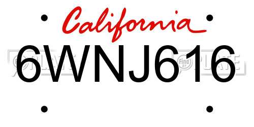 6WNJ616 California License Plate