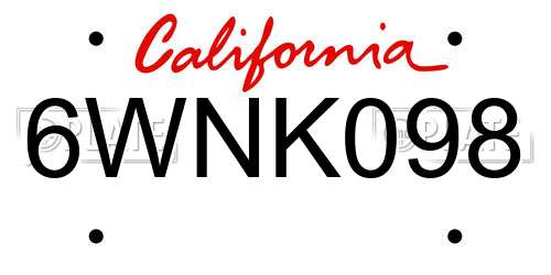6WNK098 California License Plate