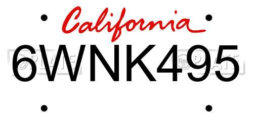 6WNK495 California License Plate