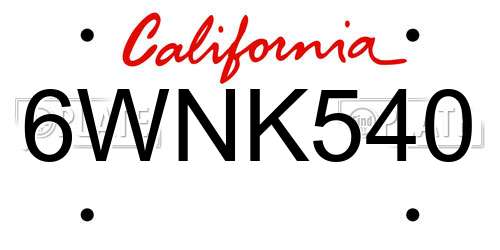 6WNK540 California License Plate
