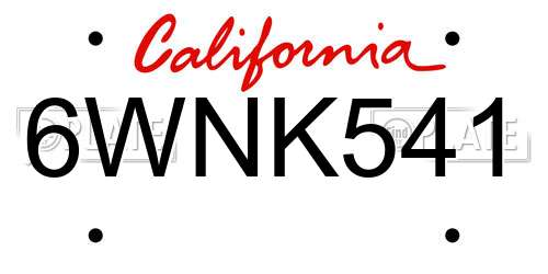 6WNK541 California License Plate