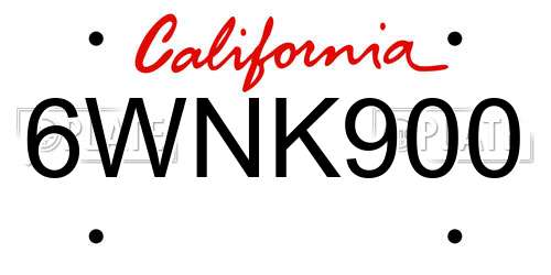 6WNK900 California License Plate
