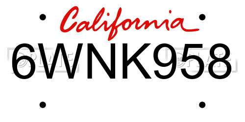 6WNK958 California License Plate