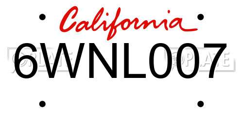 6WNL007 California License Plate