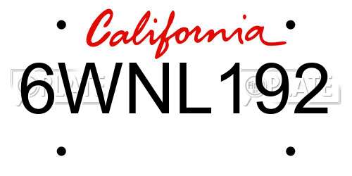 6WNL192 California License Plate