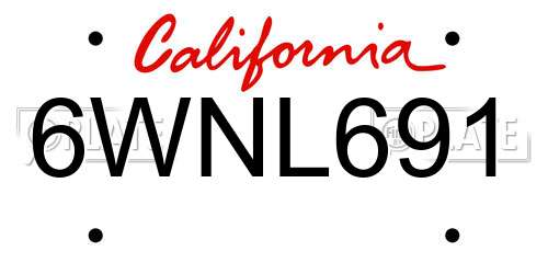 6WNL691 California License Plate