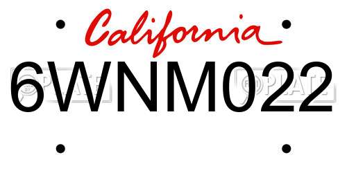 6WNM022 California License Plate