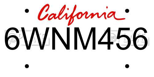 6WNM456 California License Plate