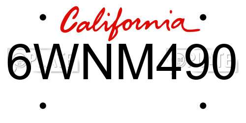 6WNM490 California License Plate