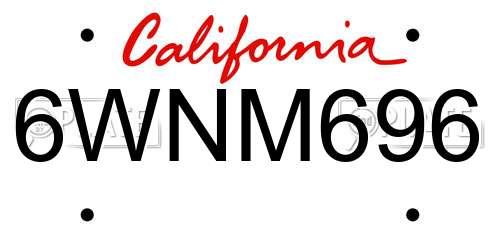 6WNM696 California License Plate