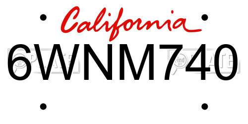 6WNM740 California License Plate