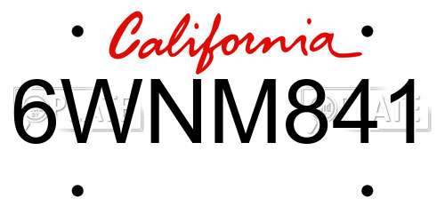6WNM841 California License Plate