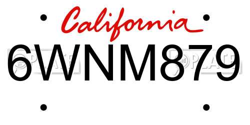 6WNM879 California License Plate