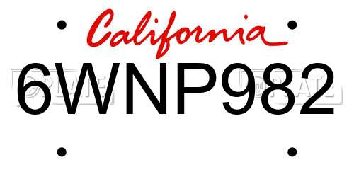 6WNP982 California License Plate