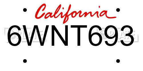 6WNT693 California License Plate