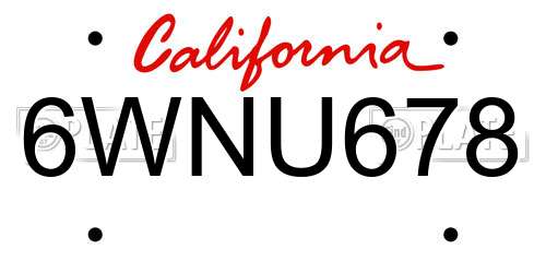 6WNU678 California License Plate