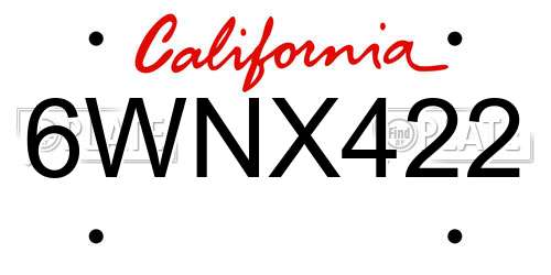 6WNX422 California License Plate