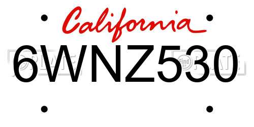 6WNZ530 California License Plate