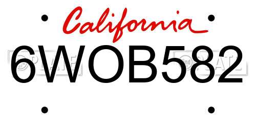 6WOB582 California License Plate