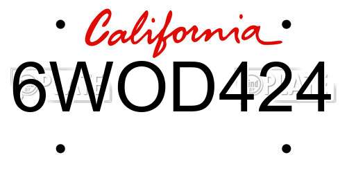 6WOD424 California License Plate