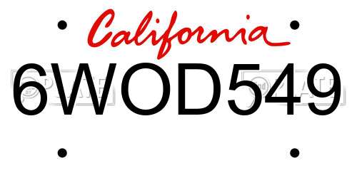6WOD549 California License Plate