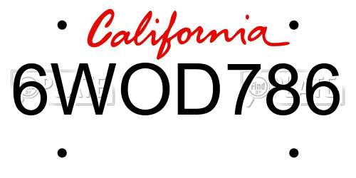 6WOD786 California License Plate