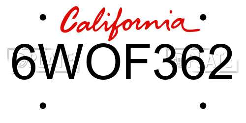 6WOF362 California License Plate