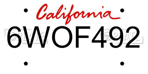 6WOF492 California License Plate