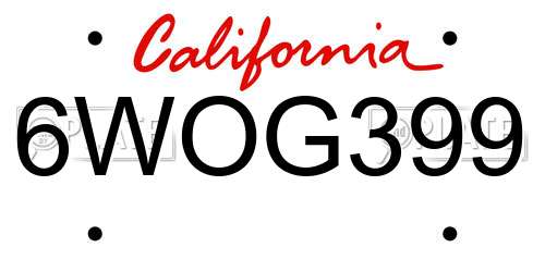 6WOG399 California License Plate