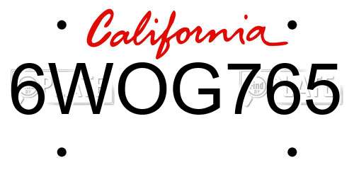 6WOG765 California License Plate