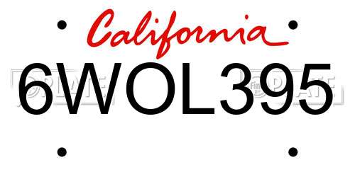 6WOL395 California License Plate