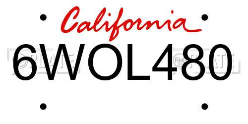 6WOL480 California License Plate