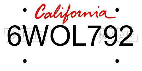 6WOL792 California License Plate