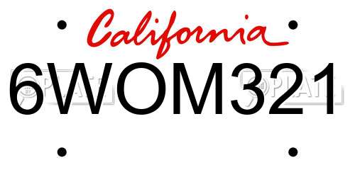 6WOM321 California License Plate