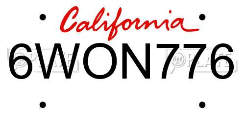 6WON776 California License Plate