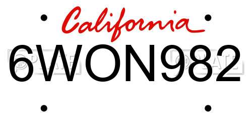 6WON982 California License Plate