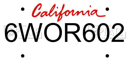 6WOR602 California License Plate