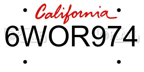 6WOR974 California License Plate