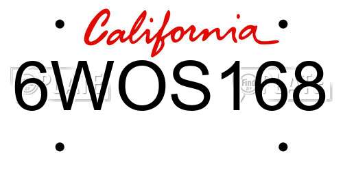 6WOS168 California License Plate