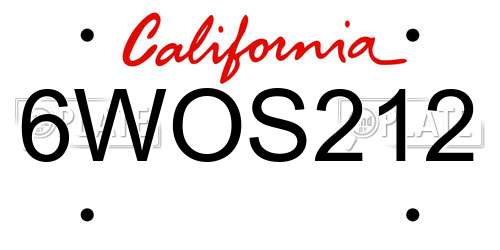 6WOS212 California License Plate