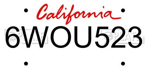 6WOU523 California License Plate