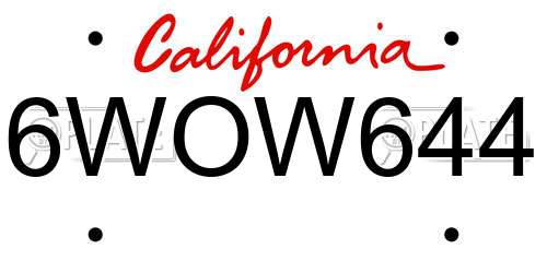 6WOW644 California License Plate