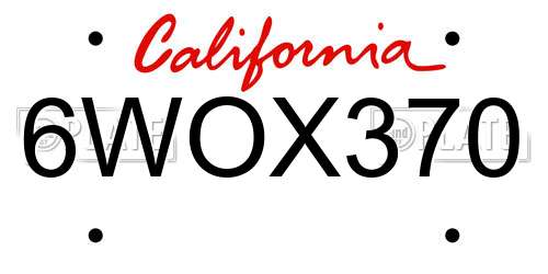 6WOX370 California License Plate